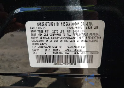 2015 Infiniti Q50 Premium z USA, uszkodzony, nr VIN JN1BV7AP5FM354132